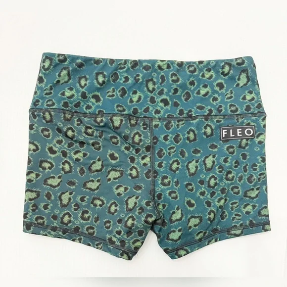 FLEO Green Leopard Shorts | Performance Gym Yoga Running - Picture 3 of 11